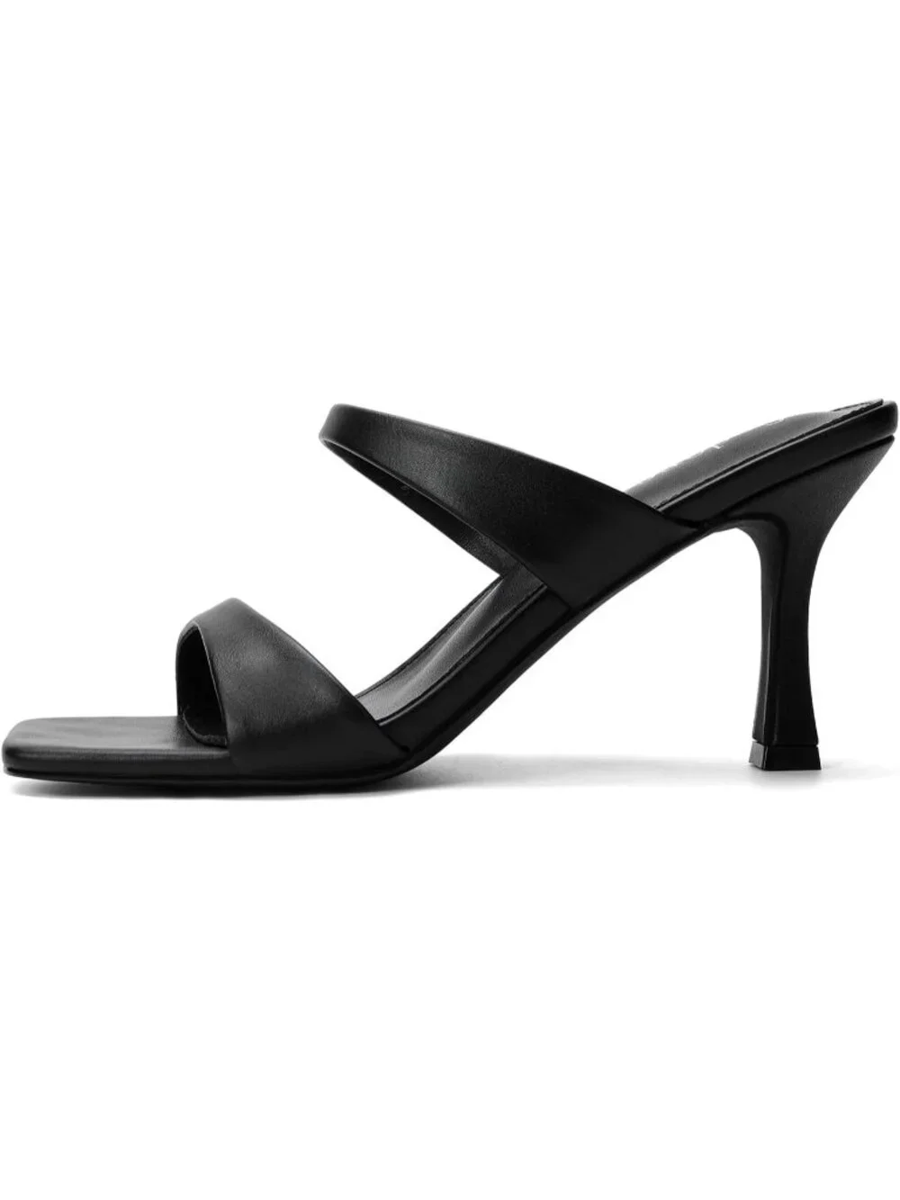 Women's Black Two Straps Kitten Heels Stiletto Heel Square Open Toe Slip On